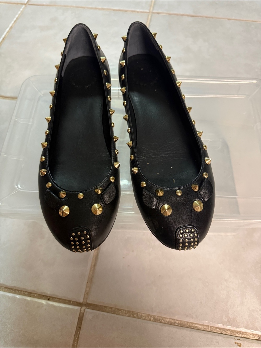 Marc Jacobs Black Ballet Flats with Gold Stud Accents